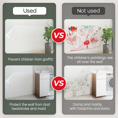Comparison of using and not using a protective wall film for children's activities.